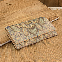 Leather wallet, 'Dreaming in Blue' - Handcrafted Printed Leather Wallet in Beige and Blue Hues
