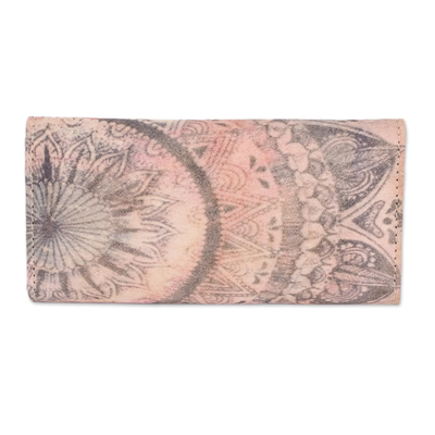 Leather wallet, 'Dreaming with Flowers' - Handcrafted Printed Leather Wallet in Beige and Pink Hues