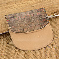 Leather coin purse, 'Intense Jungle' - Handcrafted Printed Leather Coin Purse with Floral Motifs