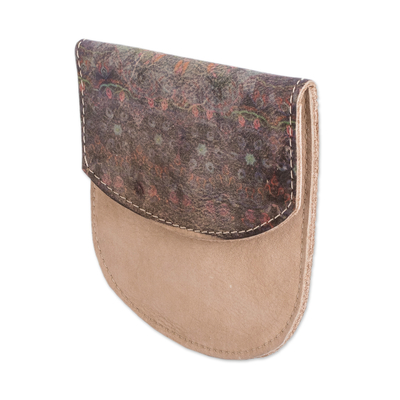 Leather coin purse, 'Intense Jungle' - Handcrafted Printed Leather Coin Purse with Floral Motifs