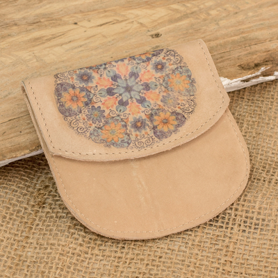 Monedero de cuero - Monedero Artesanal en Piel Estampada con Diseño de Mandala