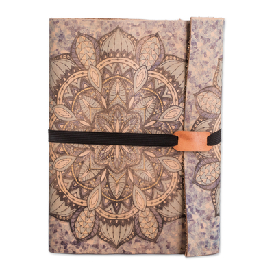 Paper journal with leather cover, 'Oneiric Stories' - Paper Journal with Mandala-Inspired Leather Cover