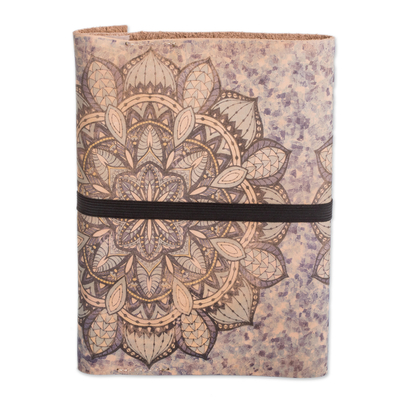 Paper journal with leather cover, 'Oneiric Stories' - Paper Journal with Mandala-Inspired Leather Cover