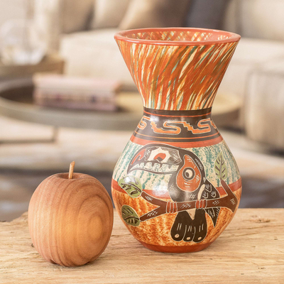 Ceramic decorative vase, 'Artistic Toucan' - Hand-Painted Chorotega Pottery Toucan Decorative Vase