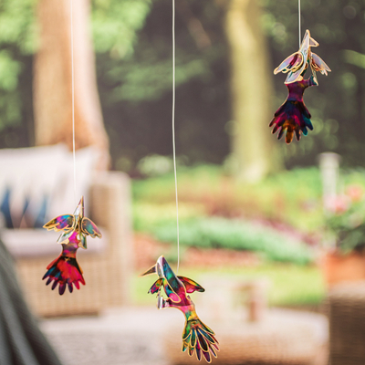 Recycled plastic mobile, 'Eden's Flight' - Recycled Plastic Mobile with Three Colorful Hummingbirds