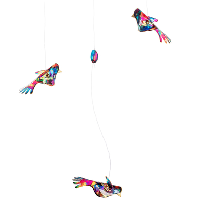 Recycled plastic mobile, 'Enchanted Flight' - Handmade Recycled Plastic Mobile with Three Vibrant Birds