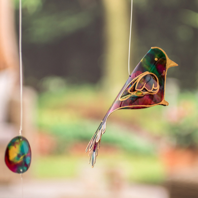 Recycled plastic mobile, 'Fantasy Flight' - Handmade Recycled Plastic Mobile with Three Colorful Birds