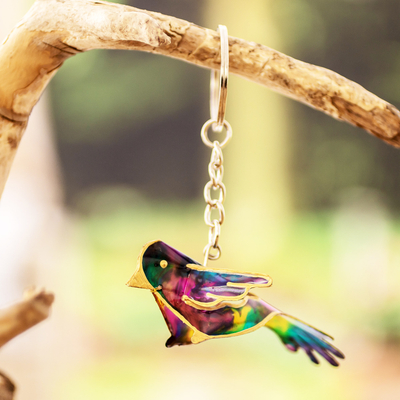 Llavero de plástico reciclado - Llavero de pájaro de plástico reciclado pintado a mano de Costa Rica