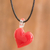 Art glass pendant necklace, 'Vibrant Passion' - Adjustable Art Glass Necklace with Red Heart Pendant