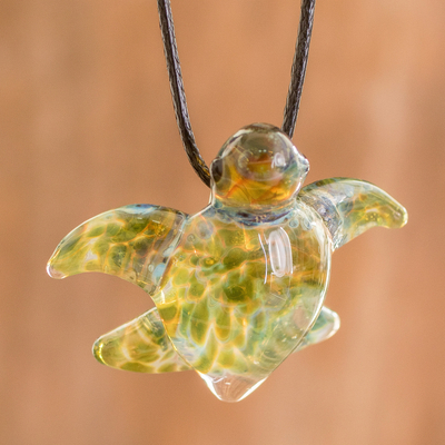 Art glass pendant necklace, Marine Aura