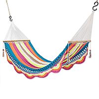Cotton rope hammock, 'Tropical Dreams' (single)
