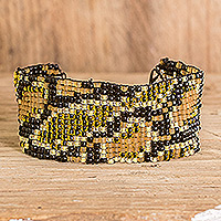 Crystal and glass beaded wristband bracelet, 'Viper Essence' - Snake-Inspired Crystal and Glass Beaded Wristband Bracelet