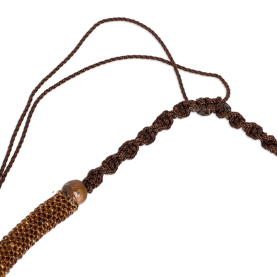 Glass beaded necklace, 'Coffee Emotions' - Warm Toned Glass Beaded Necklace with Pinewood Accents