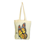 Hand-painted tote bag, 'Spring Wings' - Hand-Painted Butterfly-Themed Polyester Tote Bag in Yellow