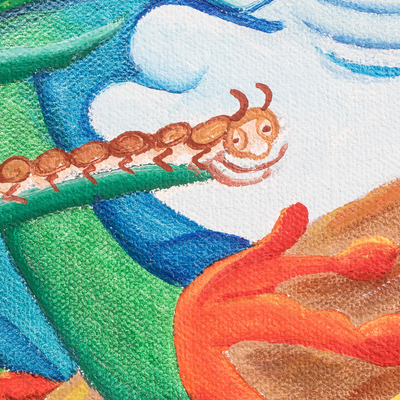 'Frog' - Pintura naif acrílica estirada firmada en una paleta vibrante