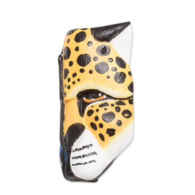 Wood mask, 'Jaguar's Transformation' - Handcrafted Balsa Wood Mask of Butterfly and Jaguar