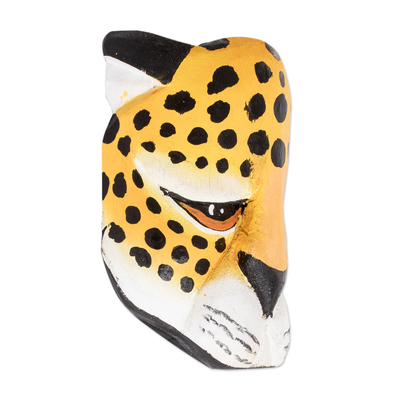 Holzmaske, 'Majestät des Jaguars - Handgefertigte Jaguarmaske aus Balsaholz aus Costa Rica