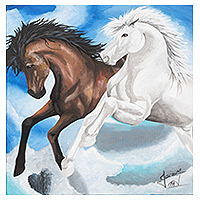 'Horses in The Sky' - Acrylic on Canvas Painting of Horses in The Sky