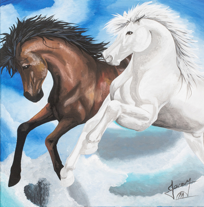 Acrylic on Canvas Painting of Horses in The Sky