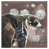 'White-Nosed Coati' - Acrylic on Canvas Realist Painting of A White-Nosed Coati