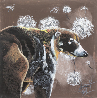 Acrylic on Canvas Realist Painting of A White-Nosed Coati
