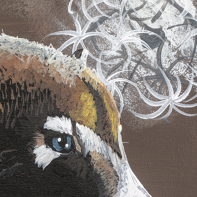 'White-Nosed Coati' - Acrílico sobre lienzo Pintura realista de un coatí de nariz blanca