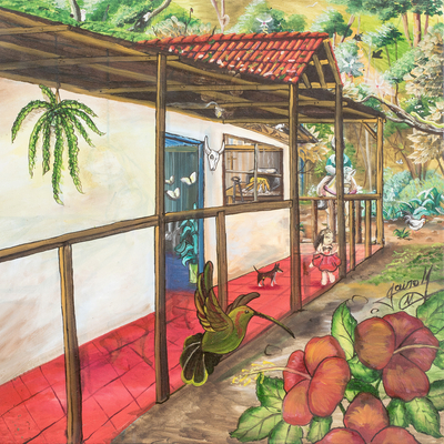 Acrylic Realist Painting of A Costa Rican Traditional House
