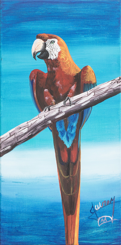 'Macaw' - Cuadro impresionista en acrílico estirado firmado en azul