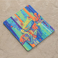Rubber mouse pad, 'Tropical Frog' - Printed Multicolor Rubber Mouse Pad with Frog Image
