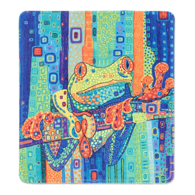 Rubber mouse pad, 'Tropical Frog' - Printed Multicolour Rubber Mouse Pad with Frog Image