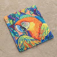 Rubber mouse pad, 'Tropical Macaw' - Printed Multicolor Rubber Mouse Pad with Macaw Image