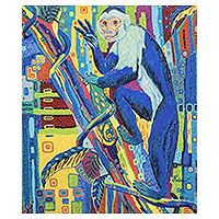 Impresión, 'Monkey' - Impresión de sublimación estirada moderna multicolor de un mono