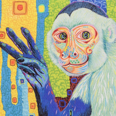 Grabado - Impresión de sublimación estirada moderna multicolor de un mono