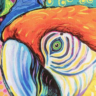 Print, 'Magical Macaw' - Modern Multicolored Stretched Sublimation Print of A Macaw