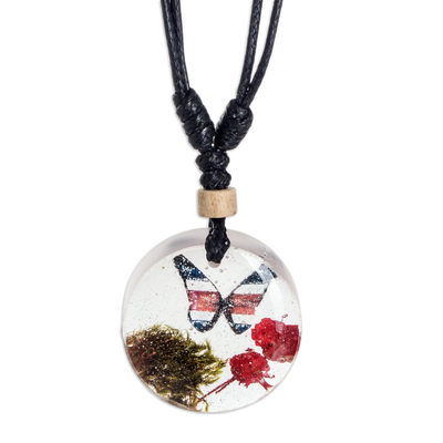 Resin macrame jewellery set, 'Tropical Hope' - Butterfly-Themed Resin Macrame jewellery Set in Black