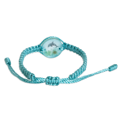 Macrame jewelry set, 'Sea Friend' - Set of Resin Dolphin Pendant Necklace and Macrame Bracelet