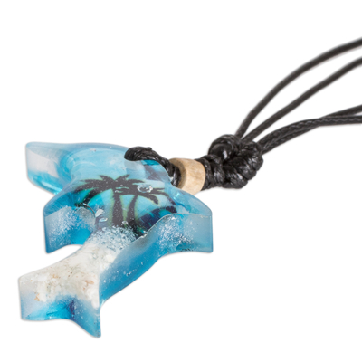 Resin pendant necklace, 'Dolphin' - Resin Dolphin-Shaped Pendant Necklace with Adjustable Cord