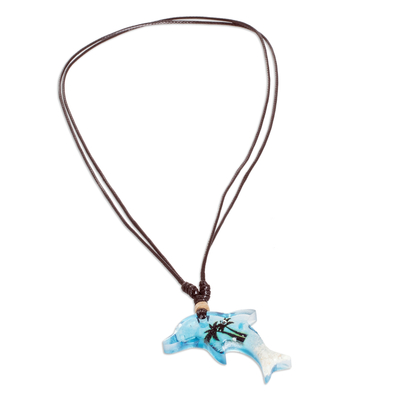 Resin pendant necklace, 'Dolphin' - Resin Dolphin-Shaped Pendant Necklace with Adjustable Cord