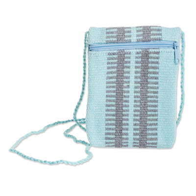 Aqua and Grey Cotton Sling Bag Hand-Woven in Costa Rica