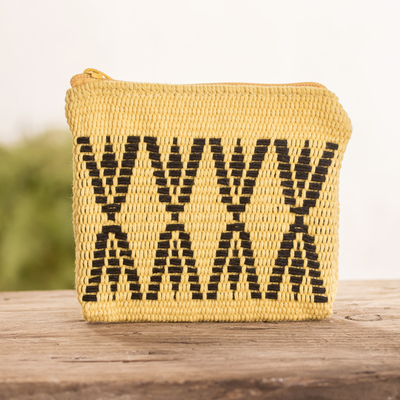 Cotton coin purse, 'All United' - Yellow and Black Cotton Coin Purse Hand-Woven in Costa Rica
