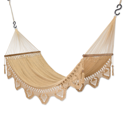 Cotton rope hammock, 'Beige Moments' (double) - Handwoven Cotton Rope Hammock in Solid Beige (Double)