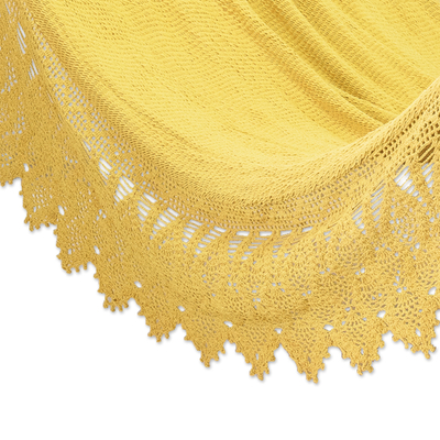 Hamaca de cuerda de algodón, (doble) - Hamaca de cuerda de algodón amarillo con flecos hecha a mano (Doble)