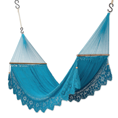 Handcrafted Blue Floral Cotton Rope Hammock (Single)