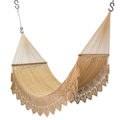 Handcrafted Beige Cotton Rope Hammock with Fringes (Single)