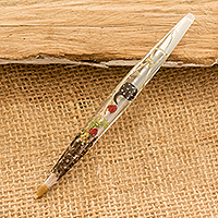 Resin pen, 'Mystic Ray' - Marine-Themed Resin Pen with Leafy and Stone Details