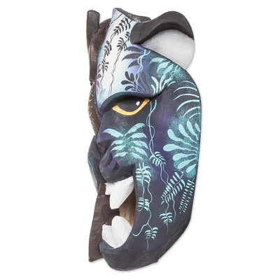Wood mask, 'Boruca Nocturnal Fauna' - Costa Rican Traditional Balsa Wood Mask of Jaguar & Owl