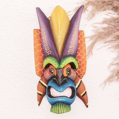 Wood mask, 'Boruca Demon' - Costa Rican Traditional Devil Mask Hand-Carved from Wood