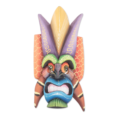 Holzmaske, 'Boruca-Dämon' - Traditionelle costaricanische Teufelsmaske aus Holz handgeschnitzt