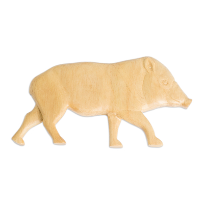 Teak wood magnet, 'Pig' - Teak Wood Pig Kitchen Magnet Carved by Hand in Costa Rica