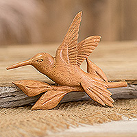 Wood magnet, 'Resting Hummingbird' - Wood Hummingbird Kitchen Magnet Carved by Hand in Costa Rica